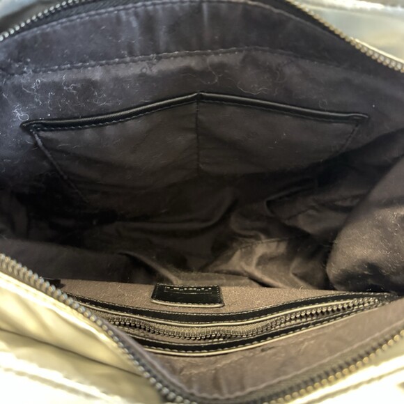 PAJAR Canada Metallic Silver Puffer Tote Bag Faux Shearling Trim Quilted Handbag - Picture 16 of 16